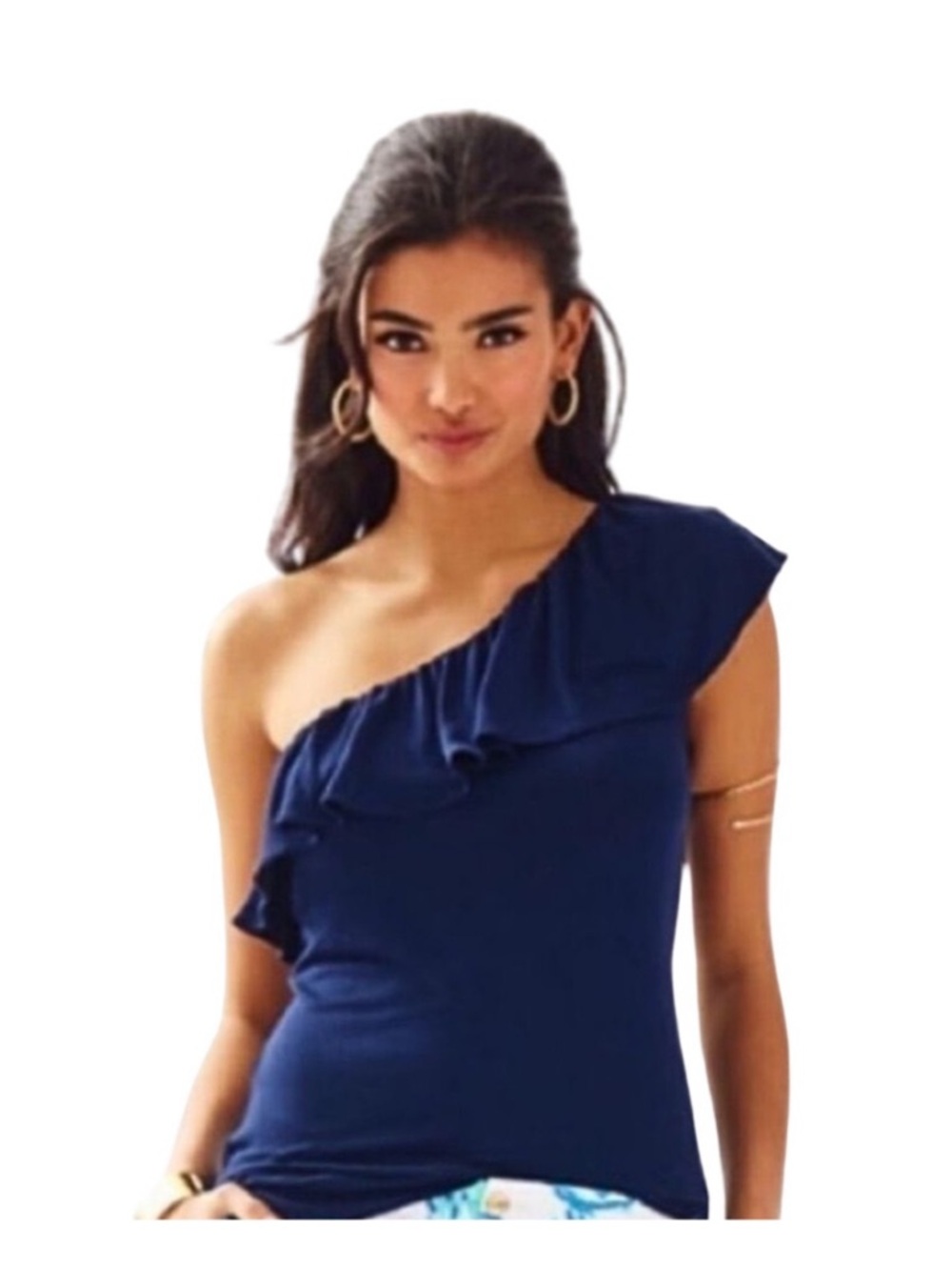 Lilly Pulitzer Neveah One-Shoulder Navy Ruffle Women’s top size small